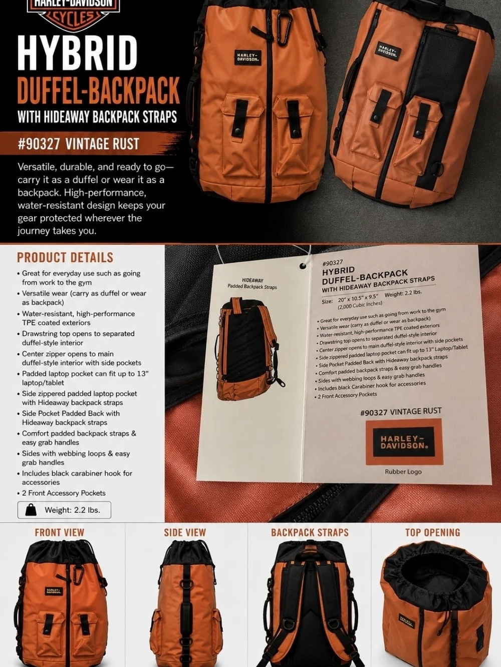 Harley-Davidson Orange Hybrid Duffel-Backpack
